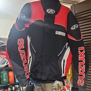 Vintage Men's Suzuki AGVSPORT, Black & Red Racing Jacket.  Size Lg